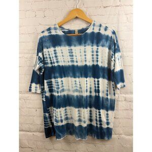 Pomelo Top Womens Size Large Blue White Tie Dye Casual Short Sleeve Shirt